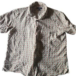 Club Room Shirt Womens Small Multicolor Geometric Short Sleeve Button Up Top